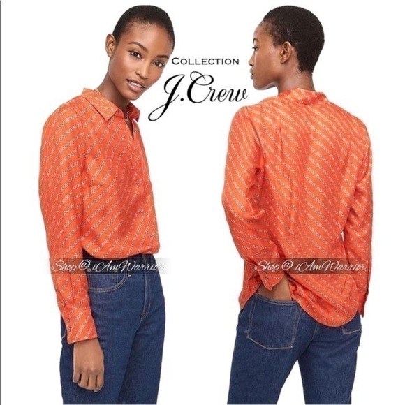 J.Crew Collection NWOT sunset silk chain print blouse + crop pant set - Picture 3 of 15